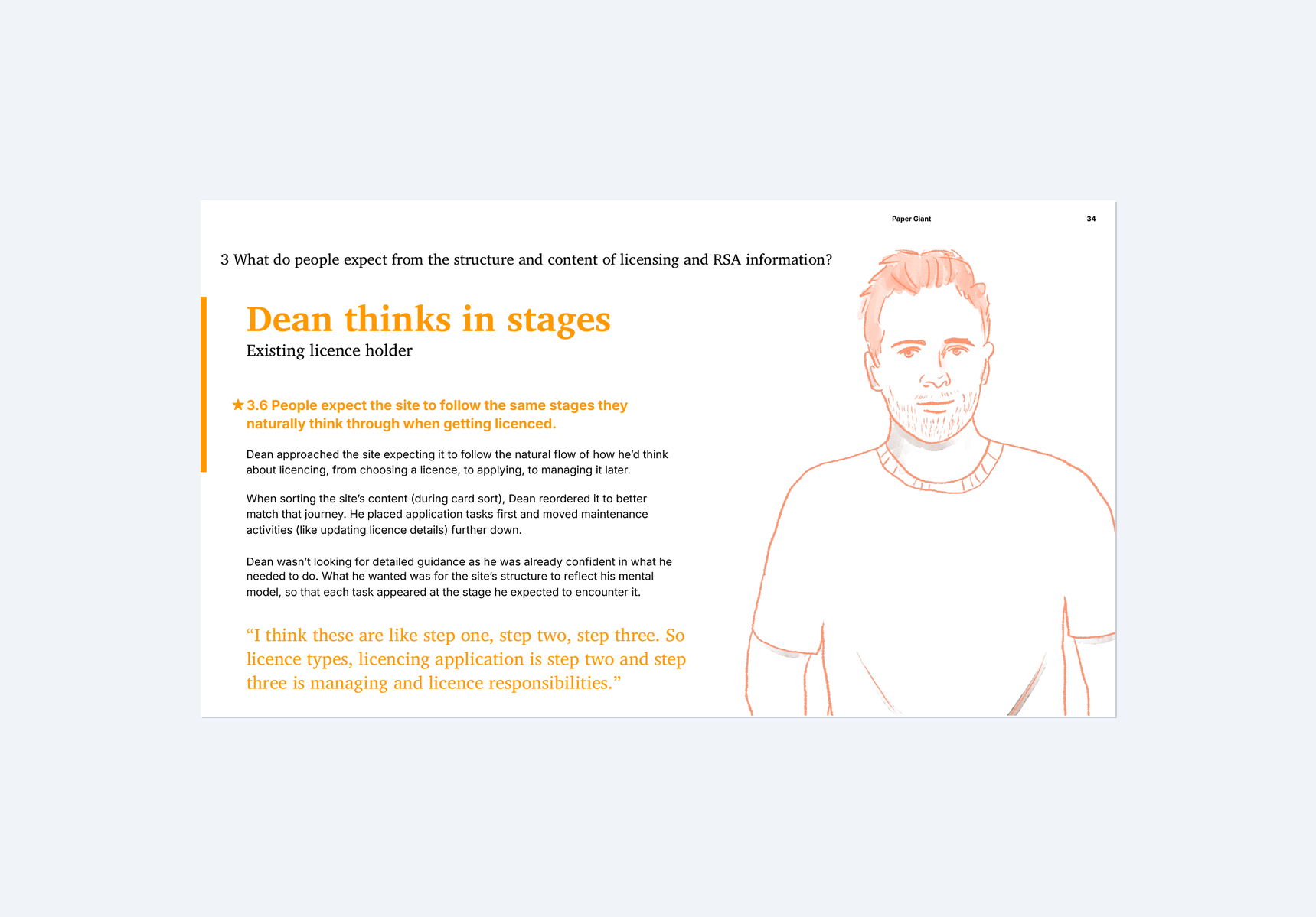 Persona case study: Dean, an existing licence holder who thinks in stages