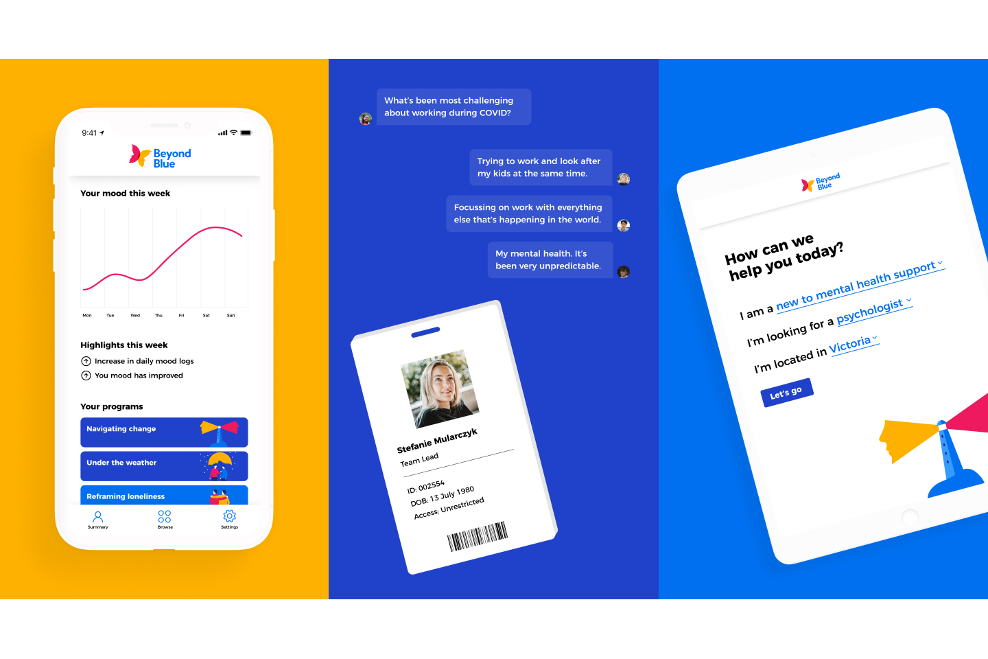 A visual of a concept designed as part of the project - showing an app interface that helps people track their progress and access the support they need.