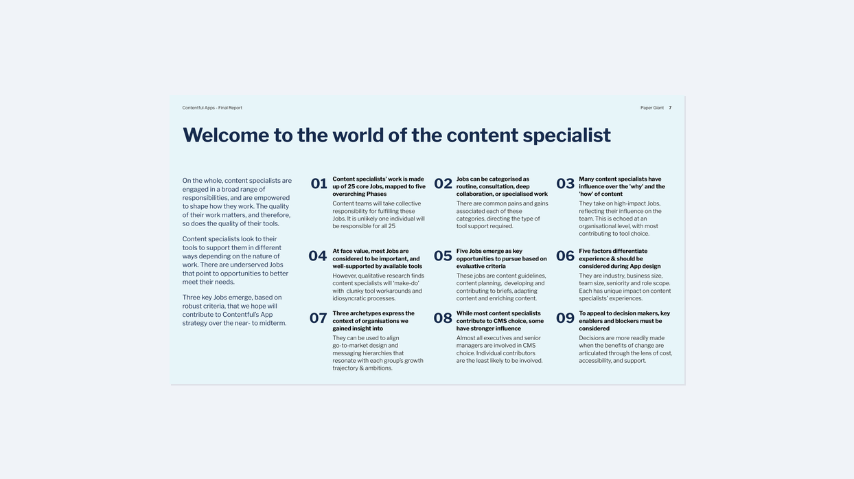 Nine key findings from our research, mapping 25 core Jobs to Be Done across five phases of the content creation journey