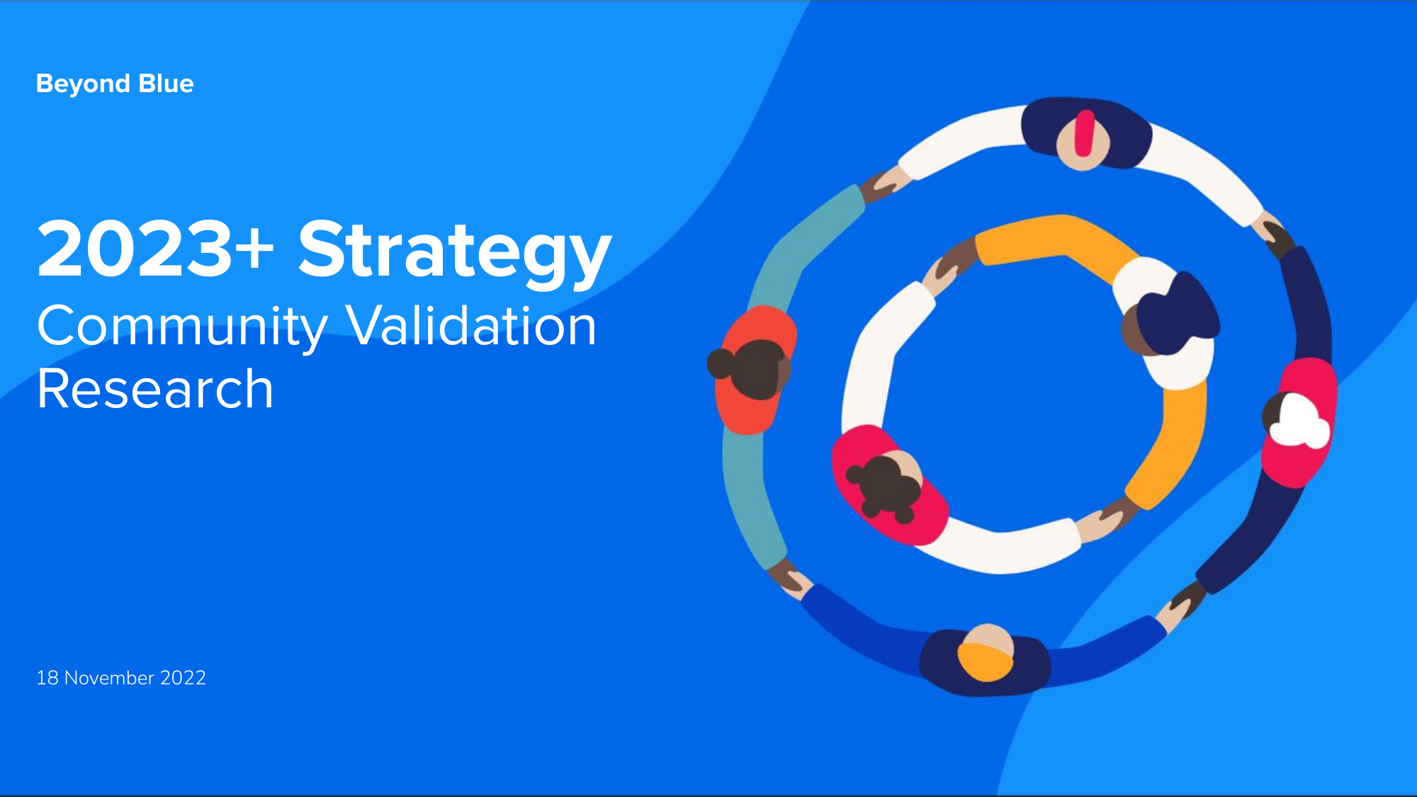 Cover illustration for Beyond Blue 2023+ Strategy Community Validation Research