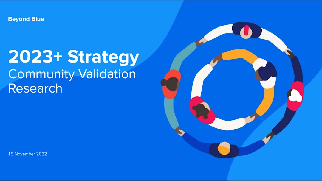 Cover illustration for Beyond Blue 2023+ Strategy Community Validation Research
