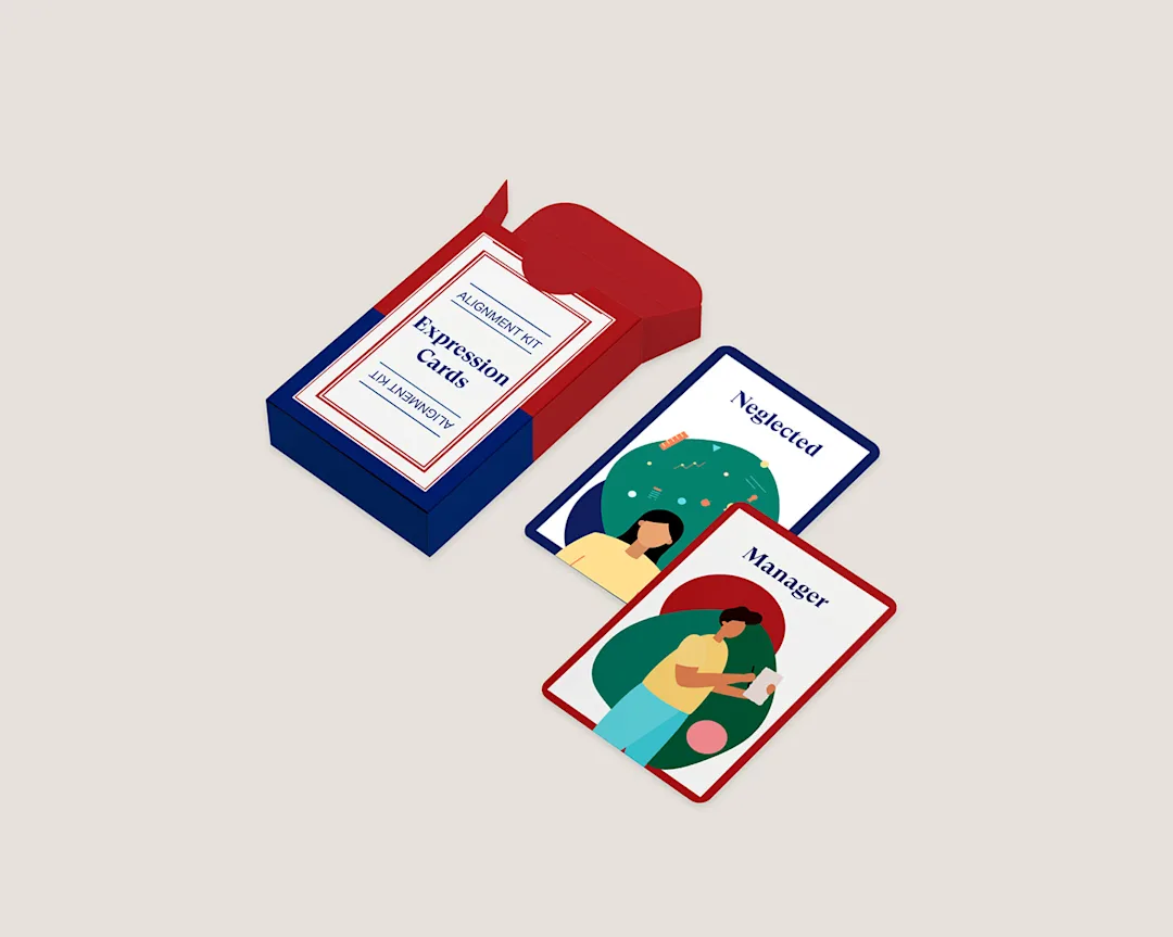 A mock up with a pack of cards that can be used to facilitate difficult conversations between employees and managers.