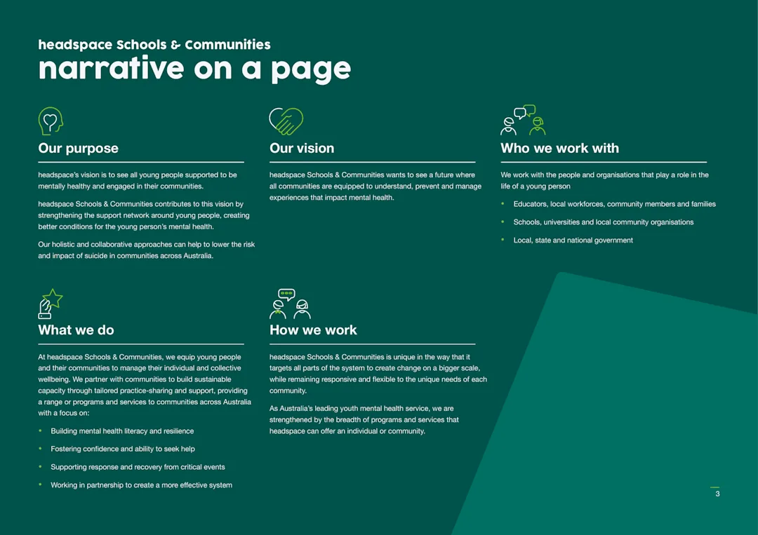 Full framework overview showing purpose, vision, audiences, approach and focus areas