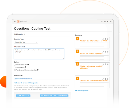 WorkMarket interface showing a sample contractor test