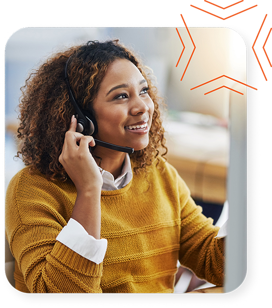 Woman smiling while talking on a headset