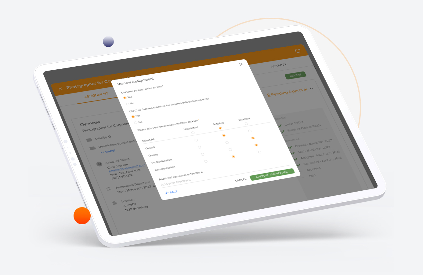 WorkMarket interface showing the assignment review screen