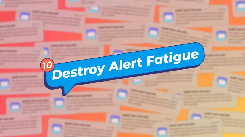 Hero image with SMS DevOps alerts and title 'Destroy Alert Fatigue'