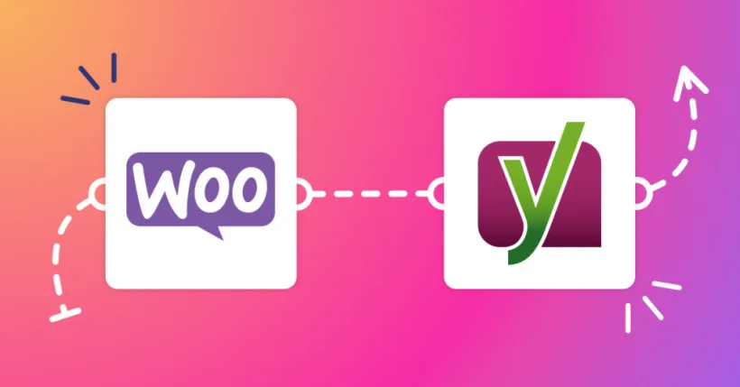 WooCommerce and Yoast plugin logos on a pink gradient