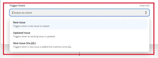 Screenshot from Zapier showing Jira Triggers