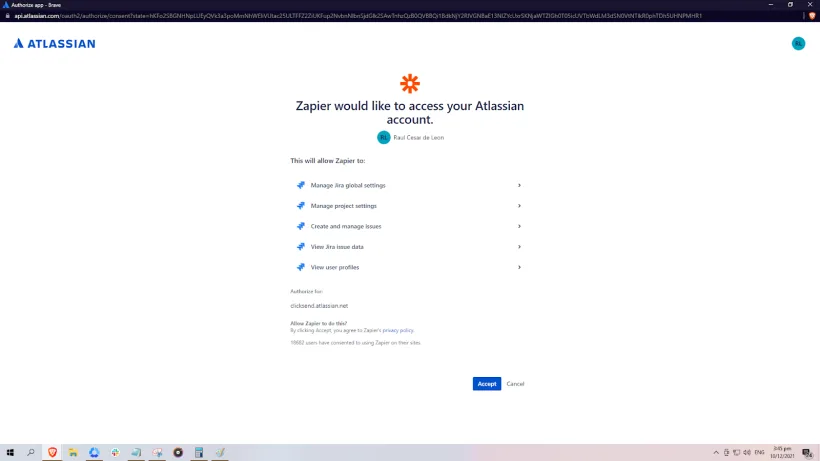 Screenshot of Zapier access authorisation screen in Jira