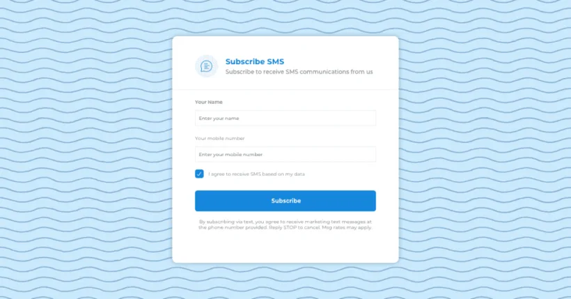 SMS opt-in example website signup form for marketing consent