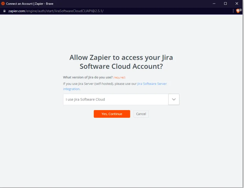 Screenshot from Zapier showing Jira access authorisation screen