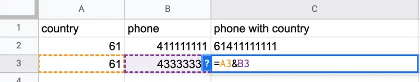 Screenshot showing two adjacent cells being joined in Google Sheets