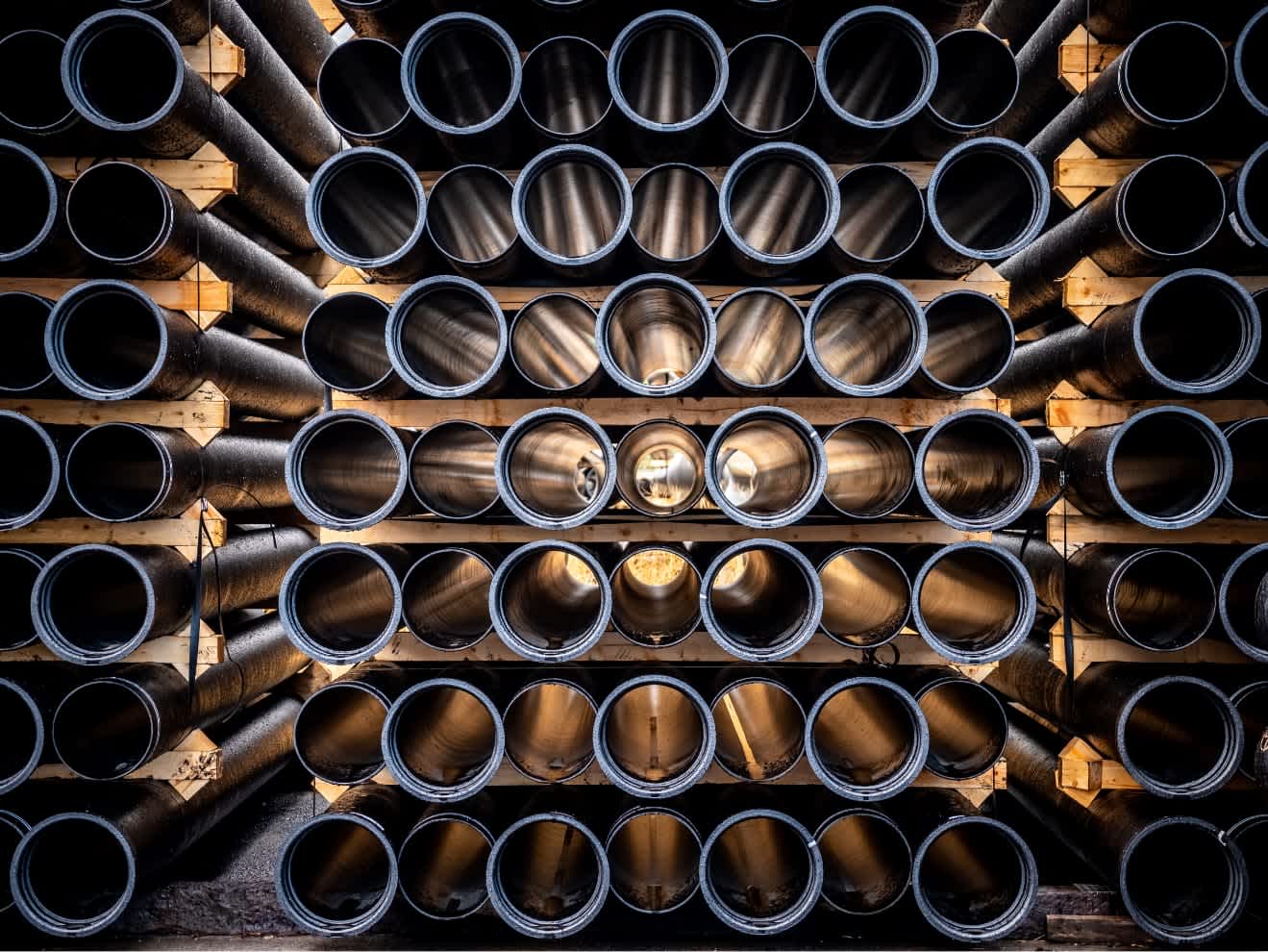 Stack of Ductile Iron Pipes