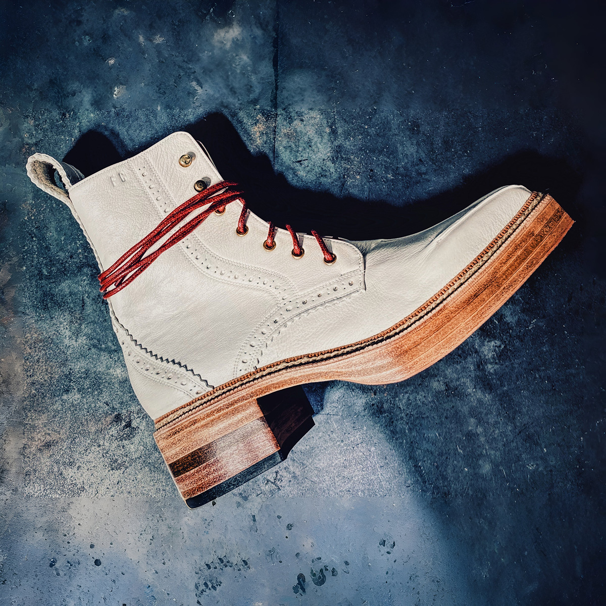 The Camargo Boots - highlight image - side angle - brogue pattern