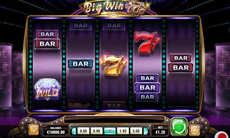 Screenshot of Big Win 777 displaying bar, seven and diamond wild symbols