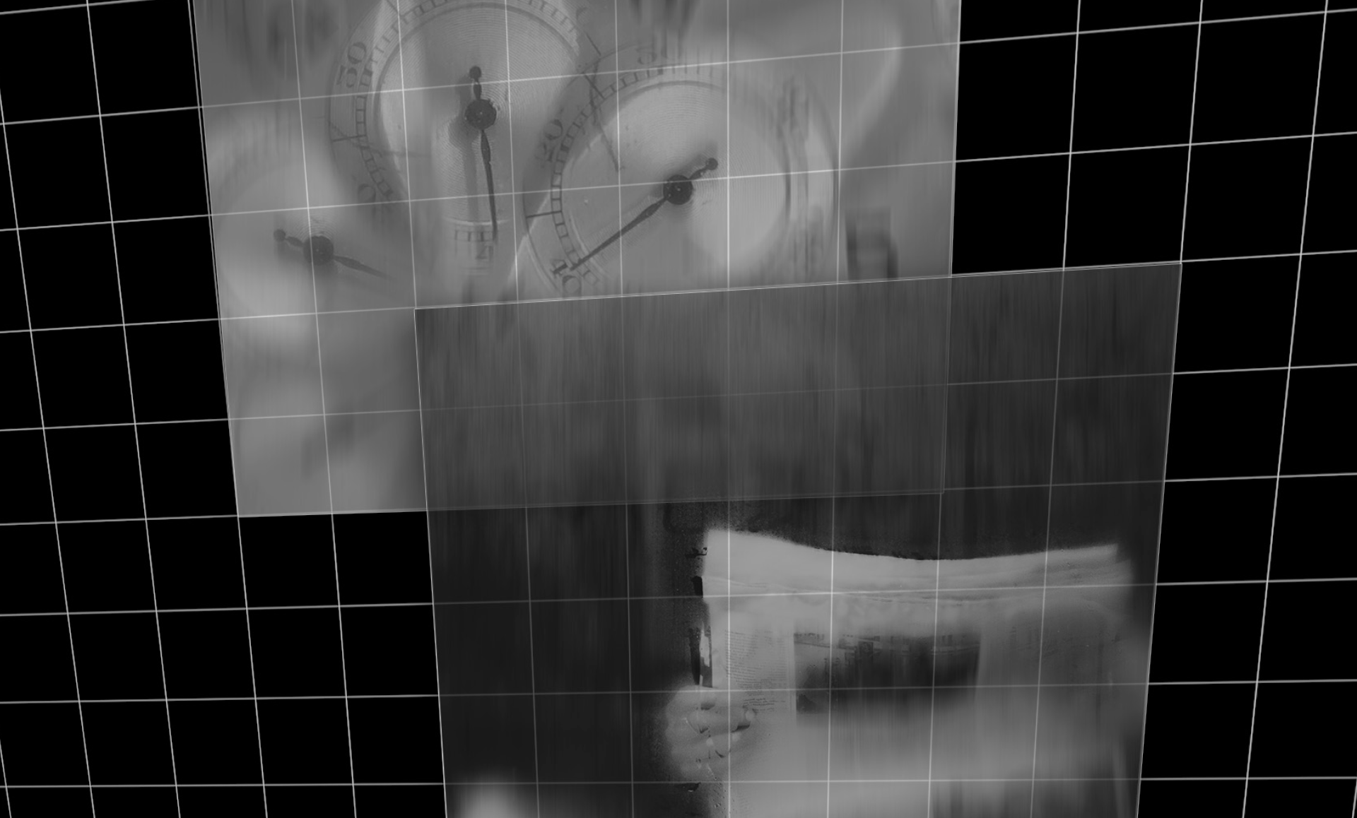 Black and white image of scales and a person holding a newspaper