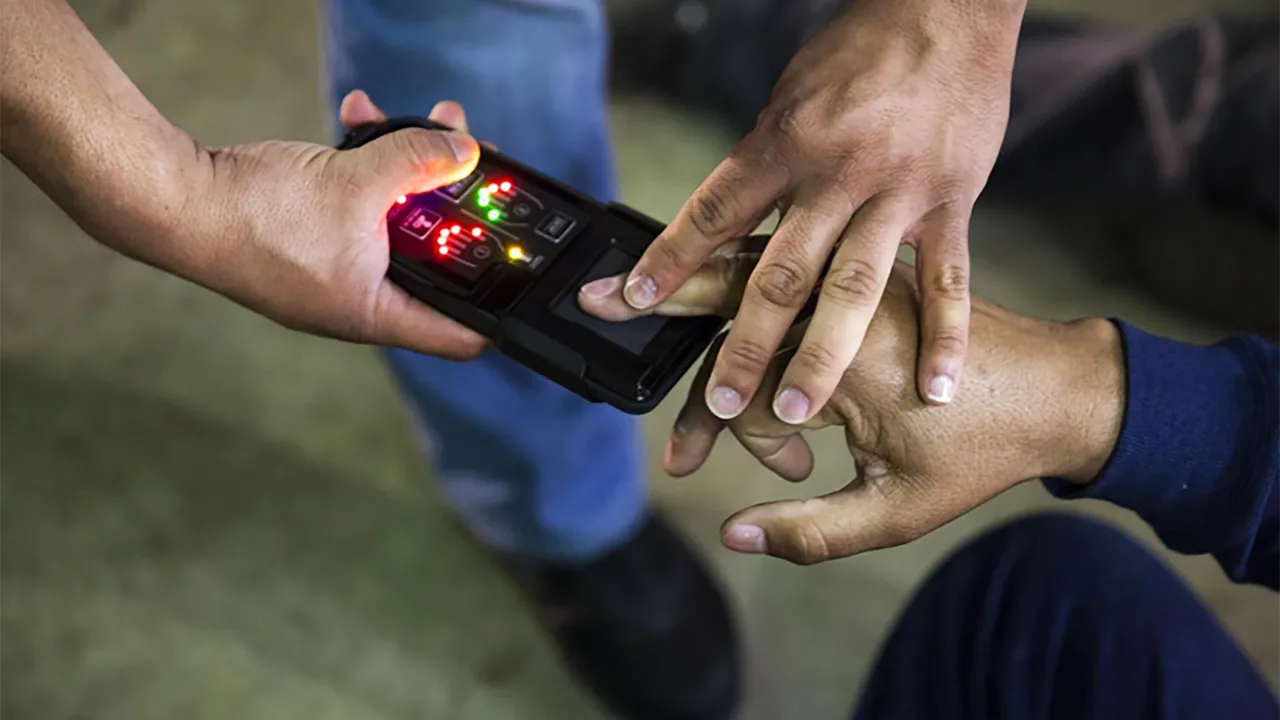A NeoScan 45 fingerprint scanner, used by ICE to run remote ID checks. Photo: Immigration and Customs Enforcement via AP.