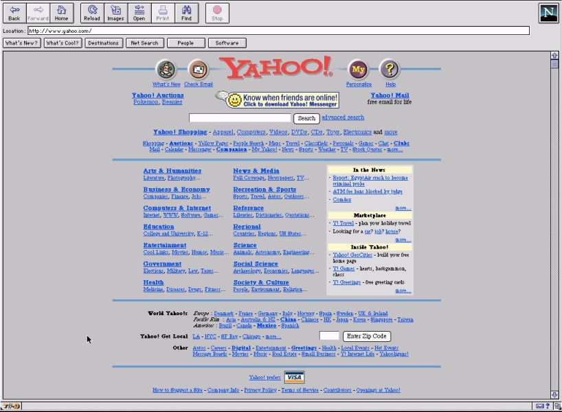 A screenshot of an old version of the Yahoo website.
