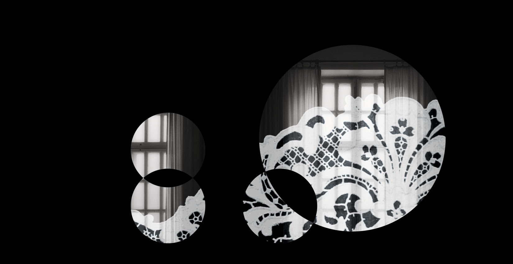 Shadowy windows obscured by lace