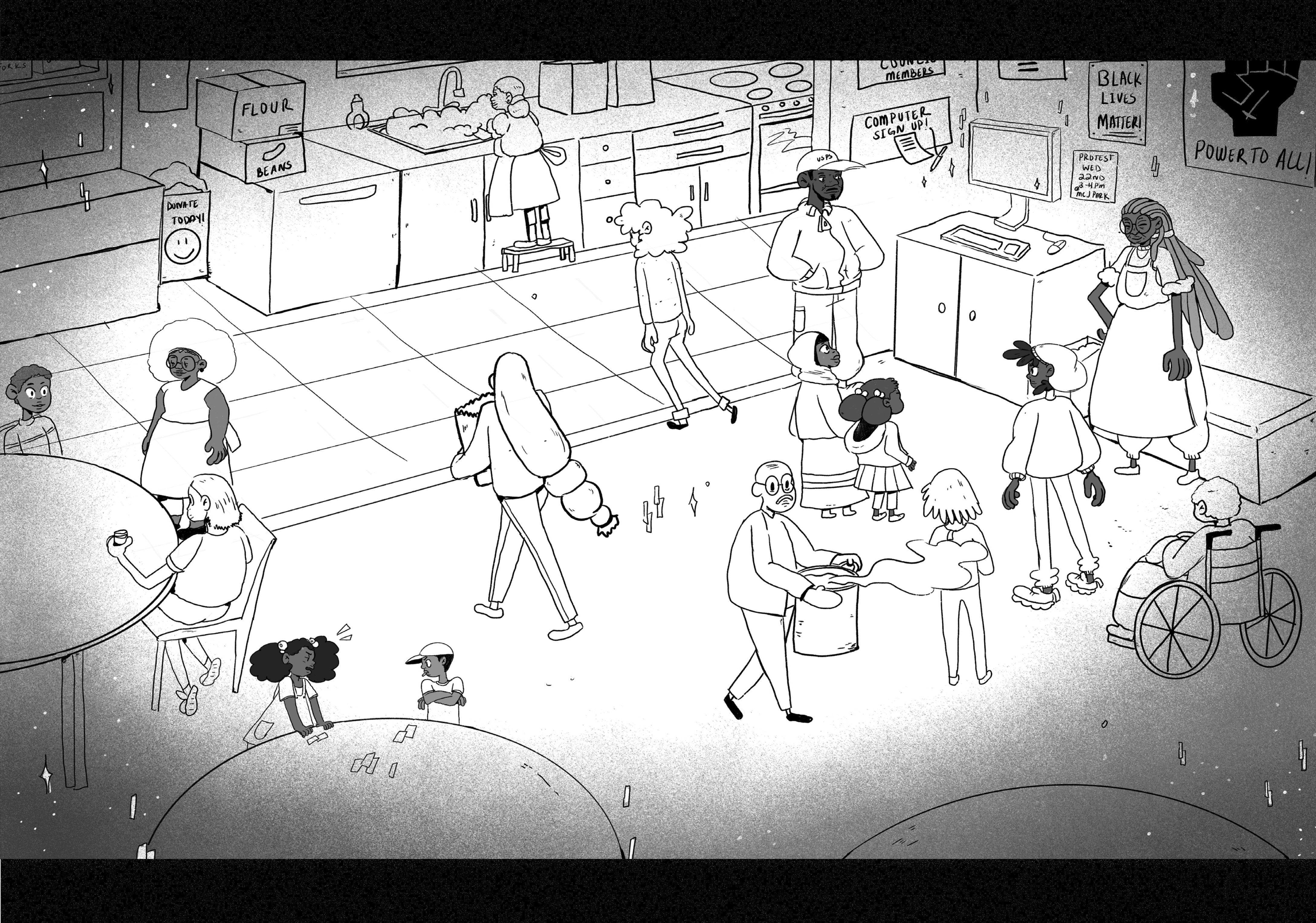 Illustrated spread from Beyond Dark Matter Zine