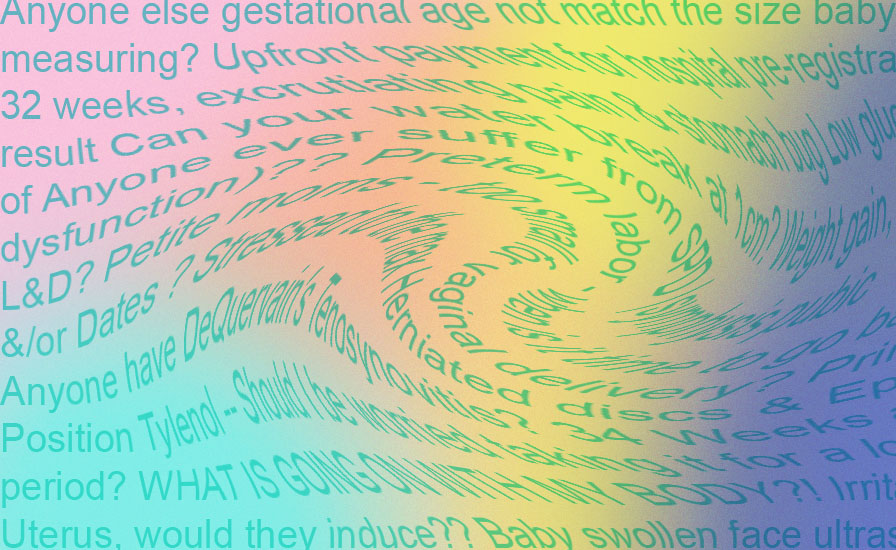 An image of swirling, colorful text.