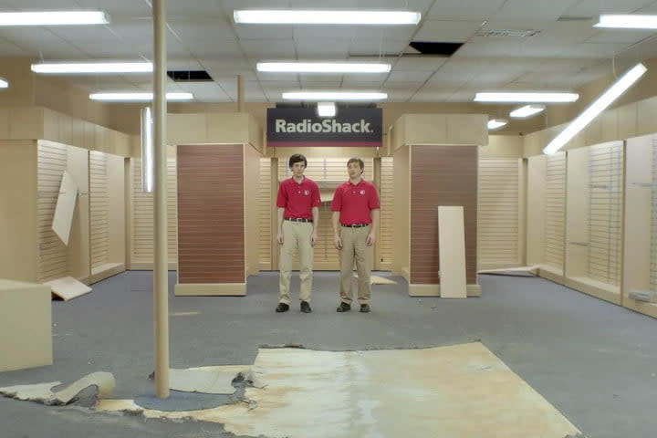A still from a Super Bowl commercial by RadioShack, showing a shuttered store.