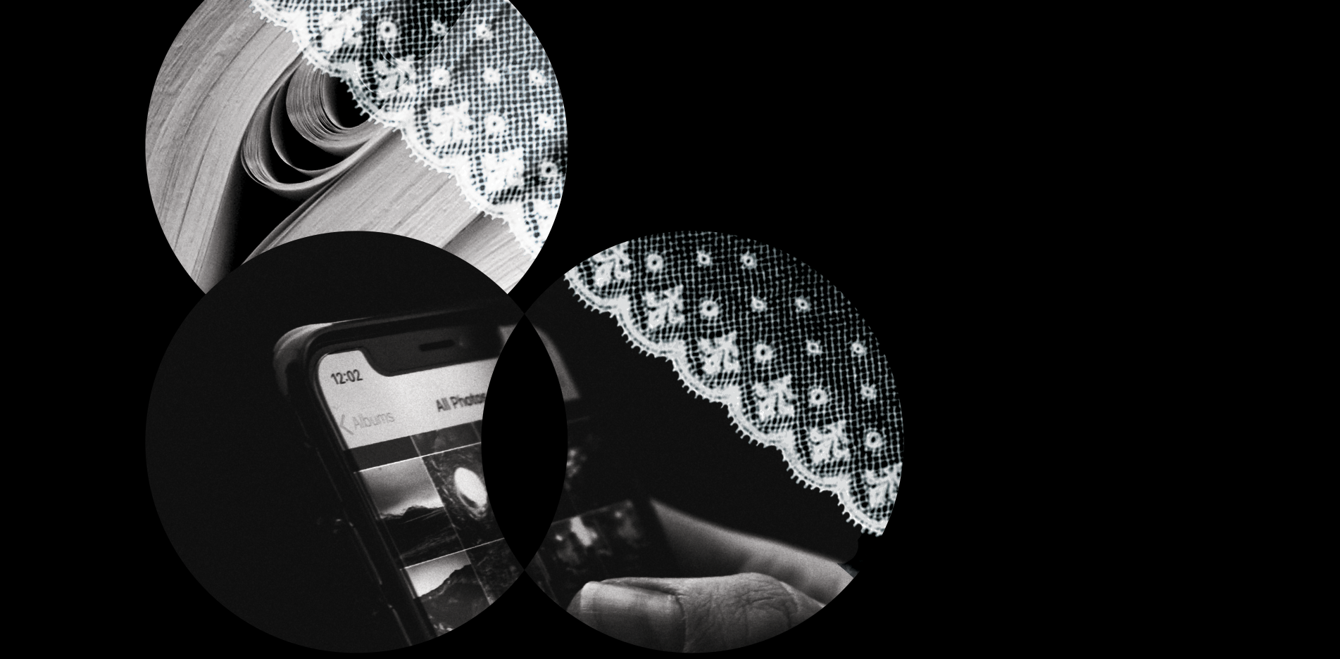 A mobile phone with lace in foreground