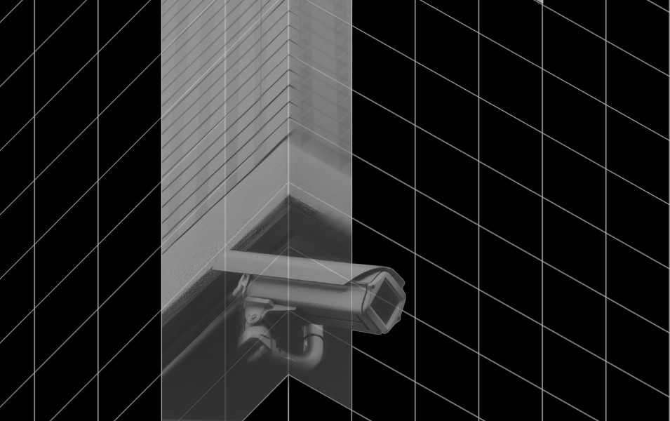 Black and white image of a surveillance camera