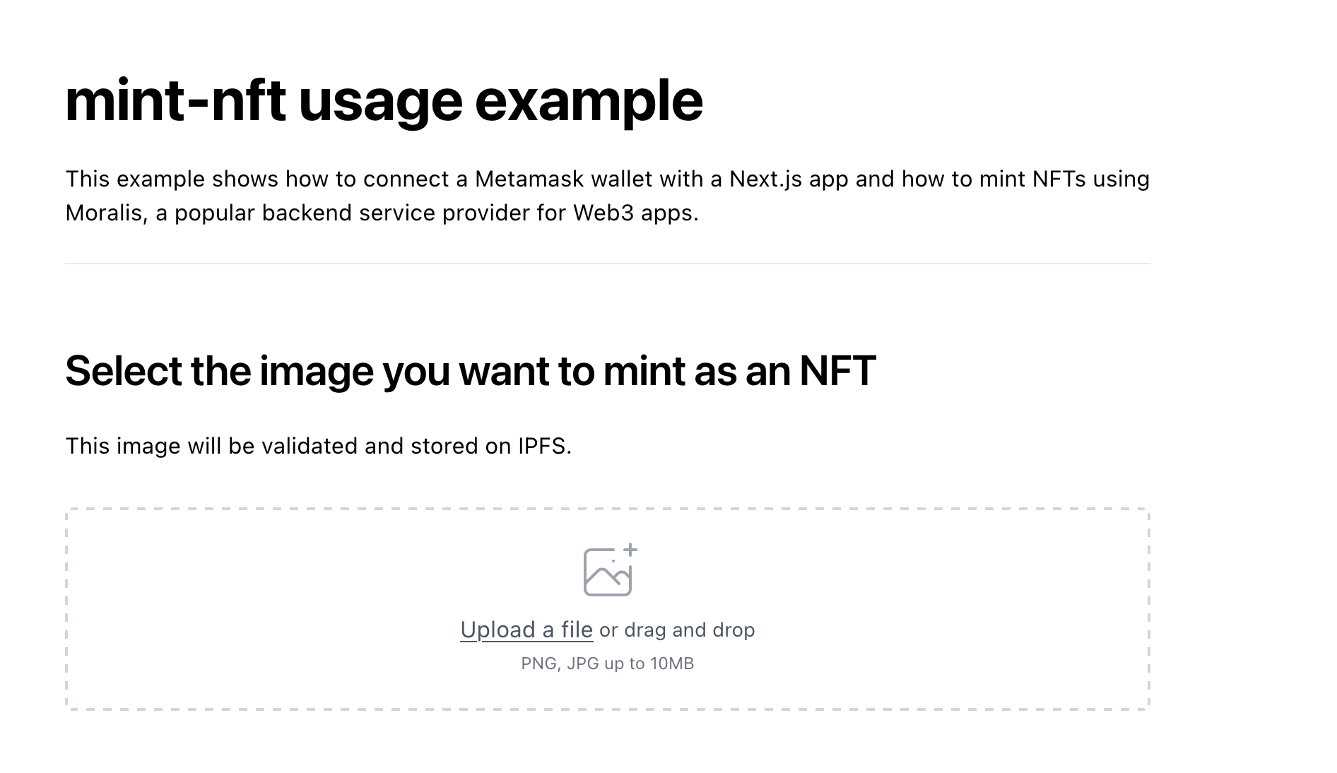 Demo of Mint a single NFT with Moralis