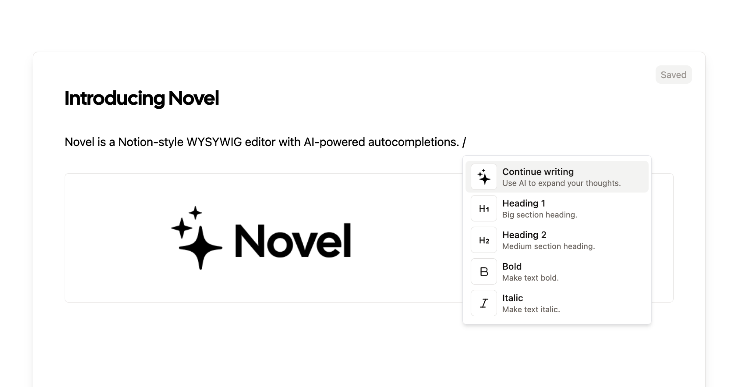 Demo of Novel – AI-powered Notion-style editor 