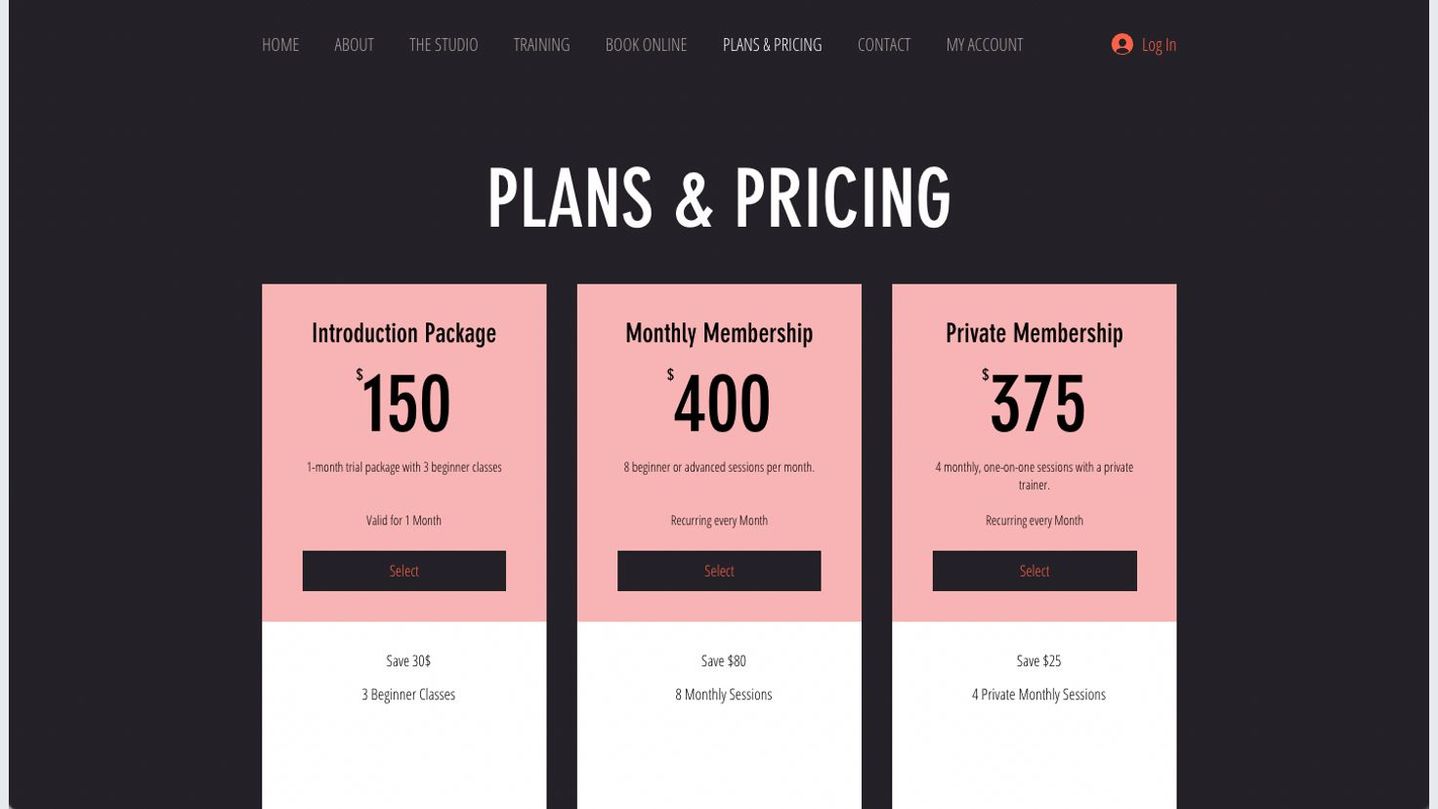 Demo of Wix Bookings: Next.js classes and pricing plans
