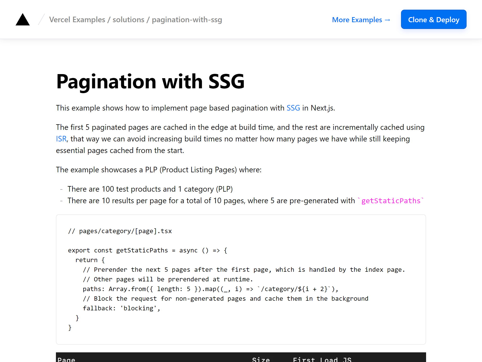 Demo of Pagination with SSG