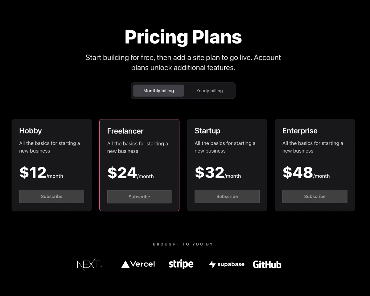 Demo of Stripe Subscription Starter