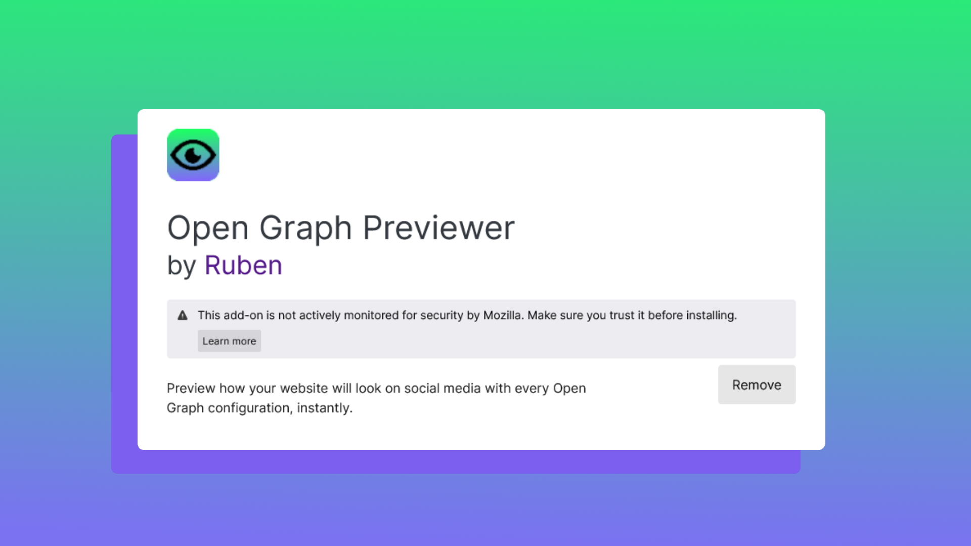 overview of how the open graph previewer looks in the firefox addon store