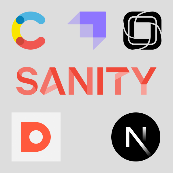 Logos of Contentful, Strapi, Prismic, Sanity, Dato CMS and Next.js