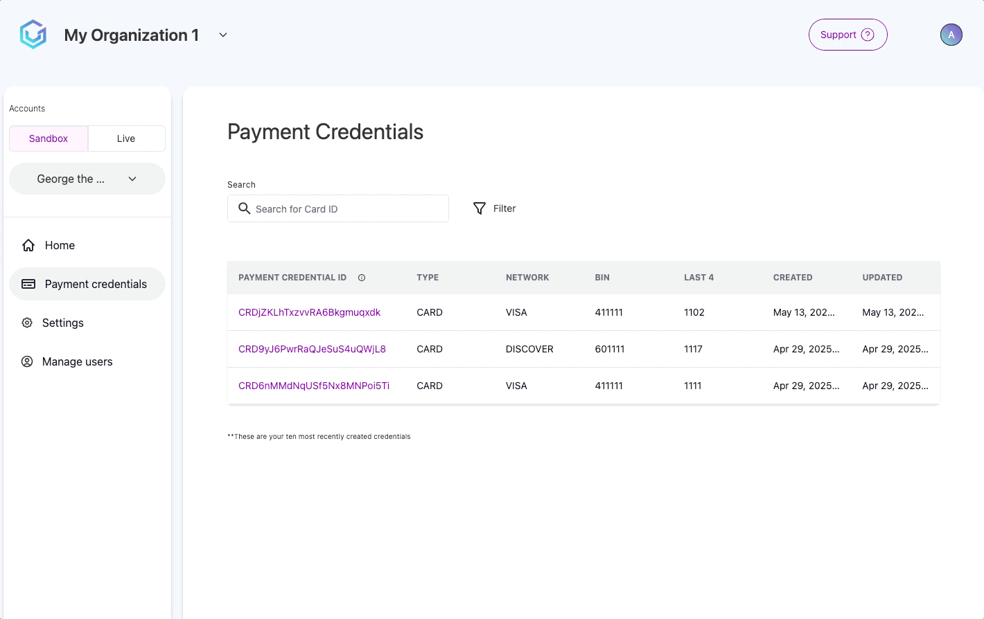Card Management Dashboard