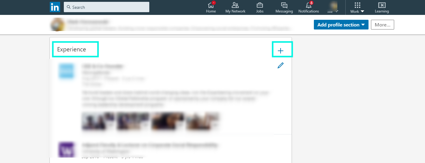 add fellowship linkedin profile experience section step 1