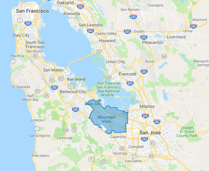 A map of Waymo's testing area in California