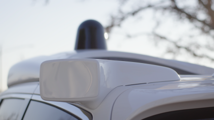 Close up of RADAR sensors on Waymo Chrysler Pacifica Minivan