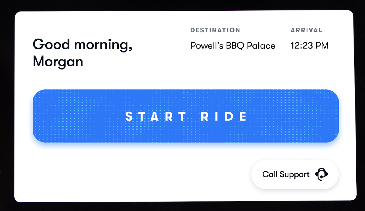 Waymo One in-car display with screen showing 