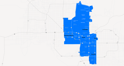 Territory map covering parts of Downtown Phoenix, Scottsdale, Tempe, Mesa, and Chandler.