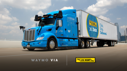 Waymo Via truck with Waymo Via and JB Hunt logo overlay