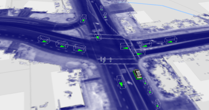 A visualization of the Waymo Driver navigating a simulation