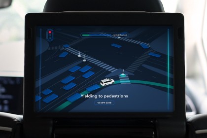 A carousel of photos of the Waymo One rider screen, illustrating what Waymo's autonomous driving technology sees while navigating 