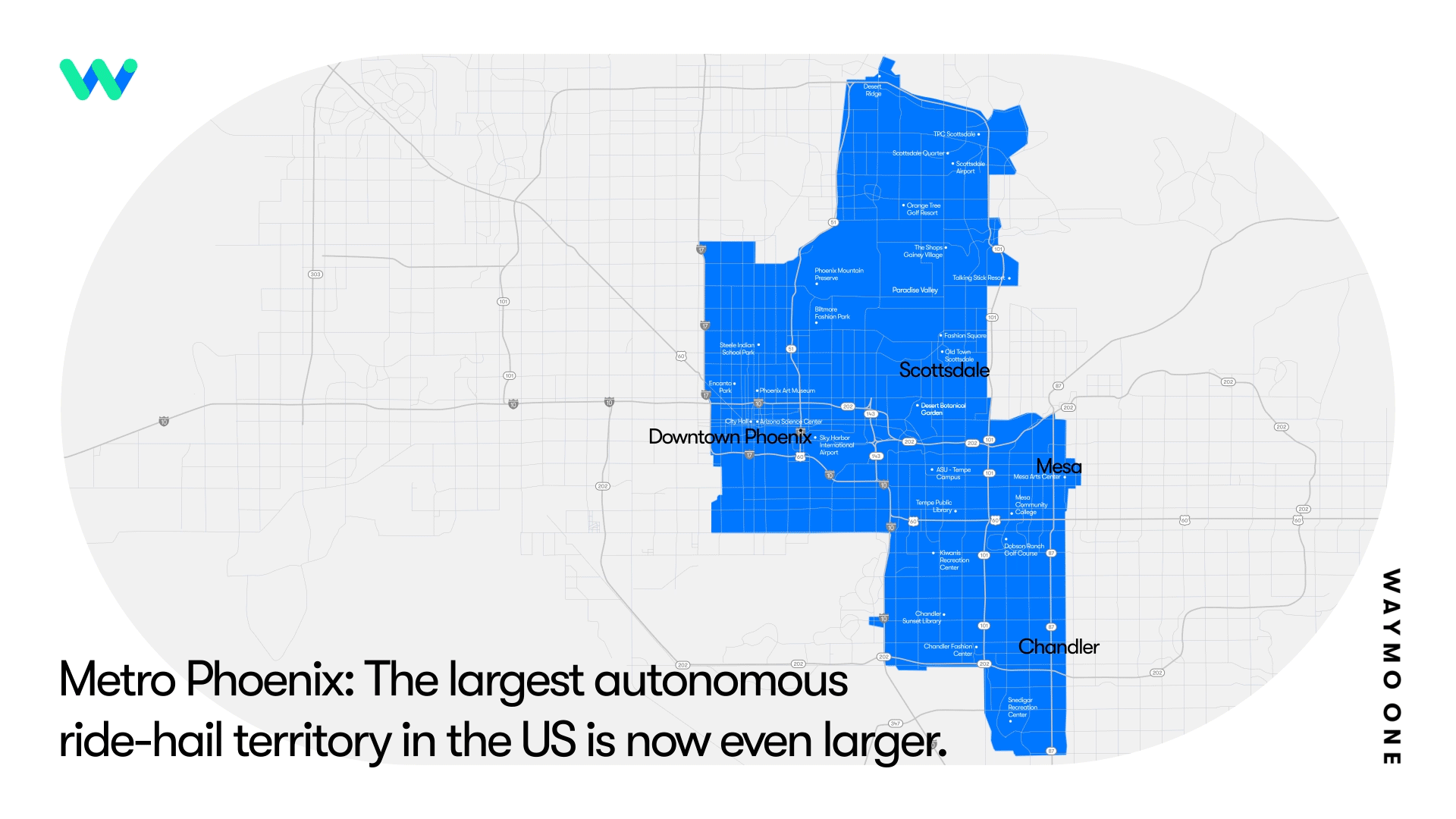 Starting today, Waymo One riders can now access an additional 90 square miles of Metro Phoenix, making the largest autonomous ride-hail territory in t