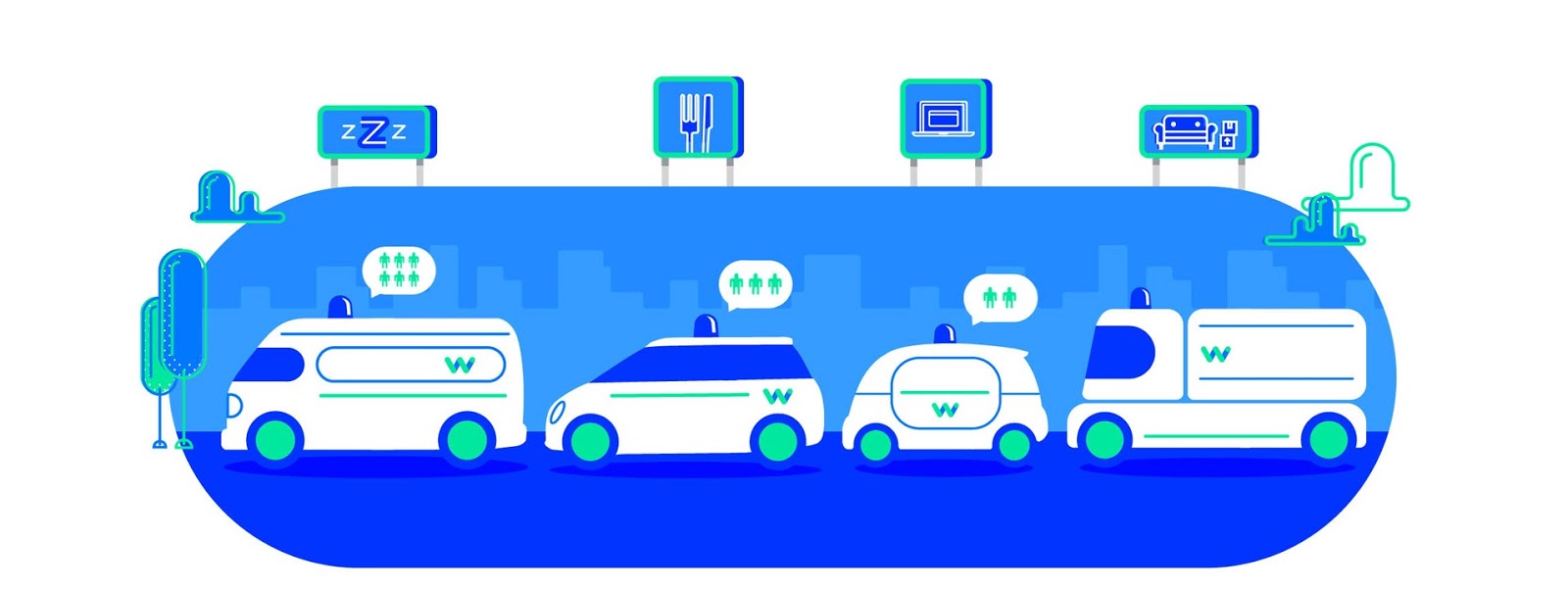 An illustration of the Waymo Driver on different vehicles
