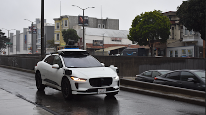 Waymo car on foggy San Francisco street