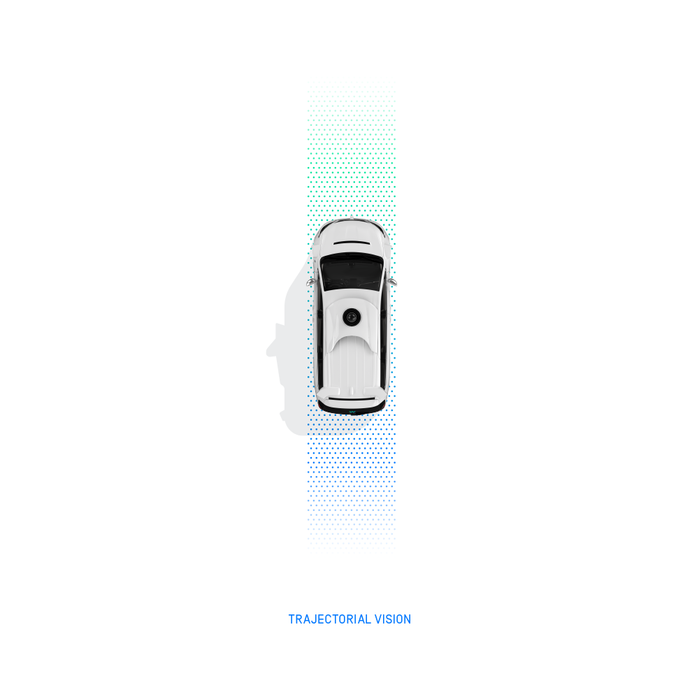 Our Trajectorial Vision pattern is used to show how our vehicles sense their paths using our A.I. technology. There are three versions of our trajectorial vision pattern that are meant to be used at different scales. Similar to our A.I. pattern, we use the high dot volume when the car is at a small scale and lower dot volume as the car increases in scale.