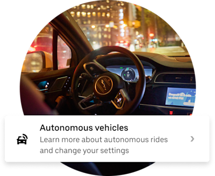 Uber screen showing Autonomous Vehicles button